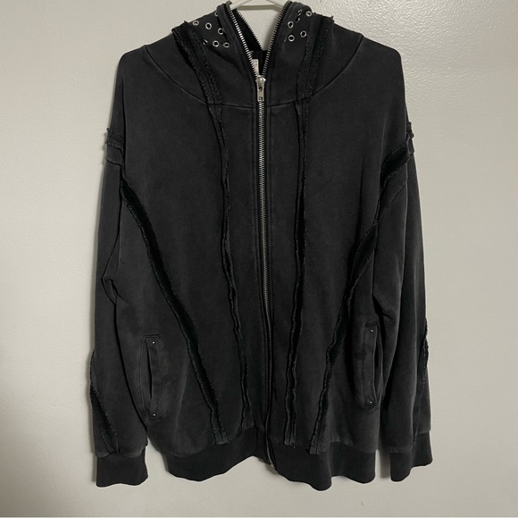 Distressed Y2K Full-Zip Hoodie Size Large - Picture 1 of 13